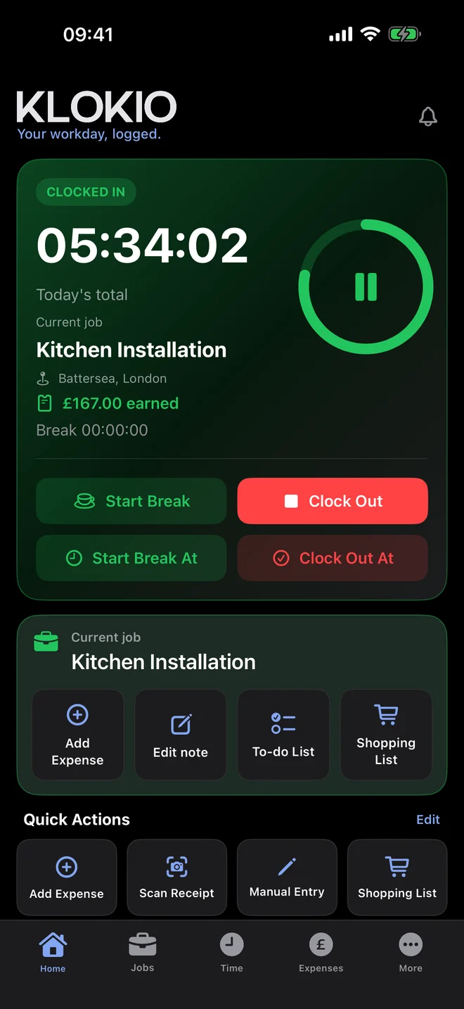 Clock in and manage the current job