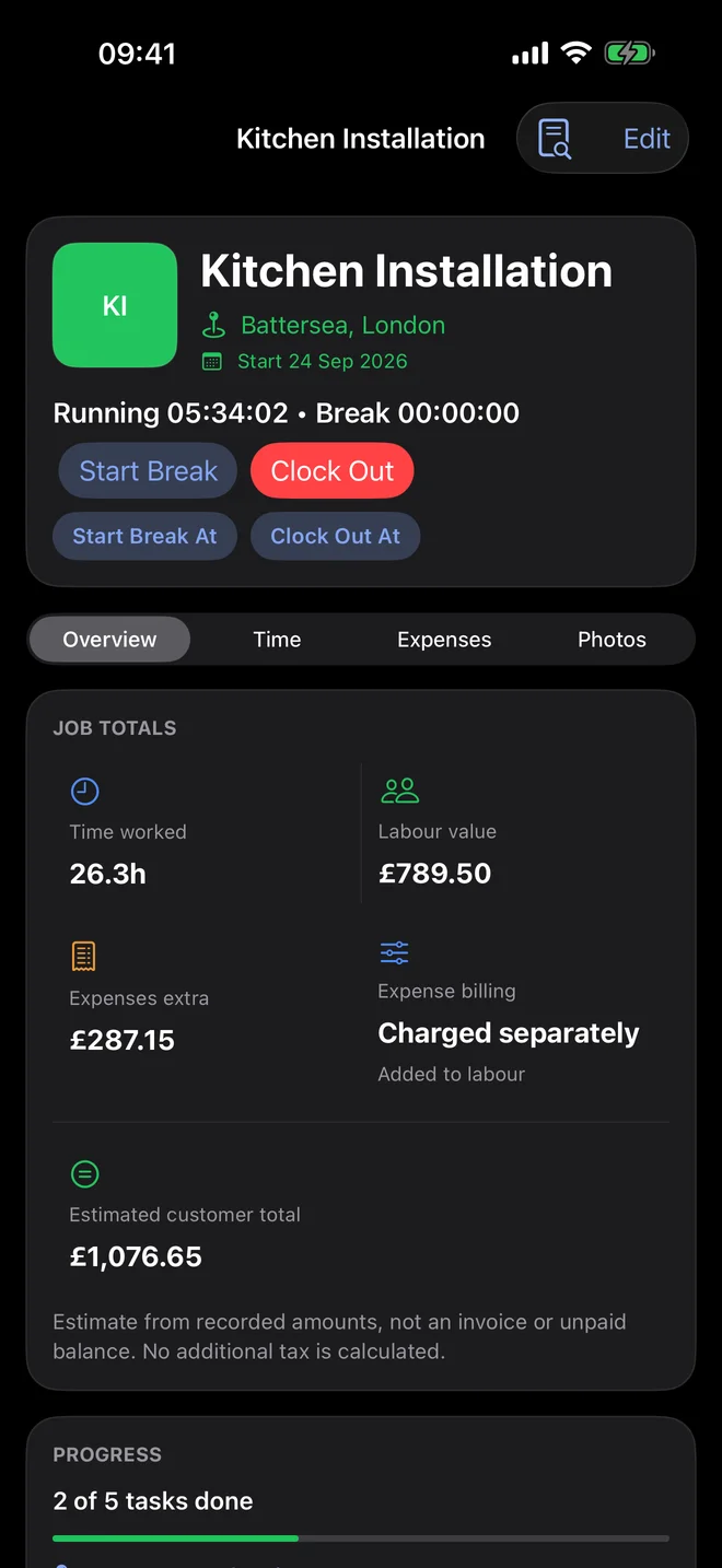 Current KLOKIO iPhone job details, ready to connect to your web workspace